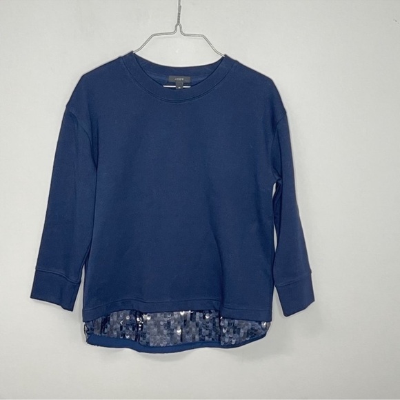 J. Crew Sequin Trim Navy Blue Sweatshirt Size Small - Picture 4 of 8